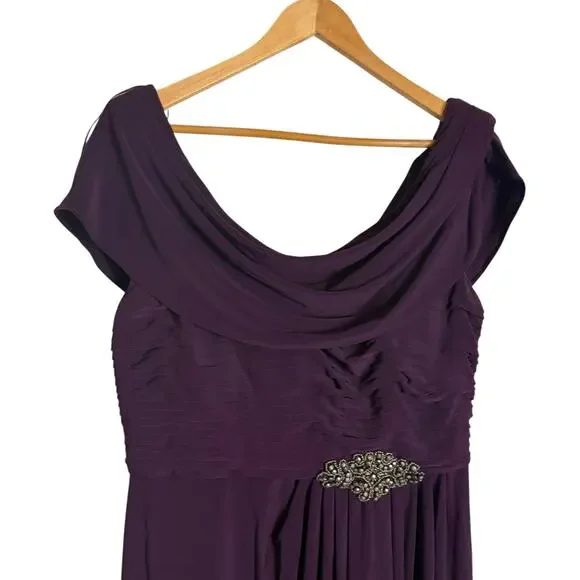 Alex Evenings Eggplant Purple Cowl Neck Embellished Waist Slit Long Gown Size 10 - Picture 3 of 11